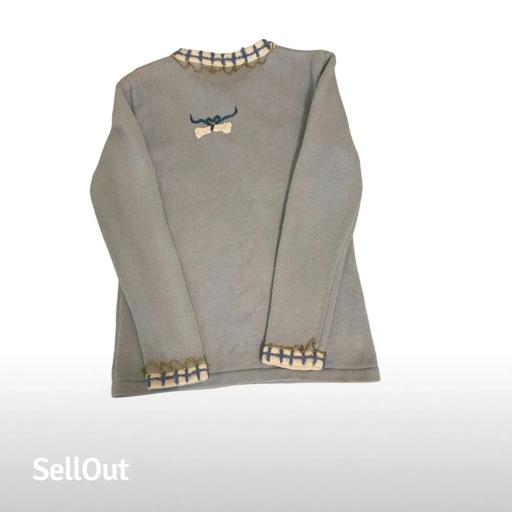 Vintage Storybook Knits Dog Cardigan Sweater Blue Women's XS Long Sleeve - Picture 3 of 5